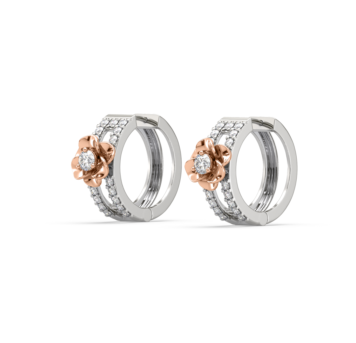 Elanna Flower Diamond Huggie Earrings