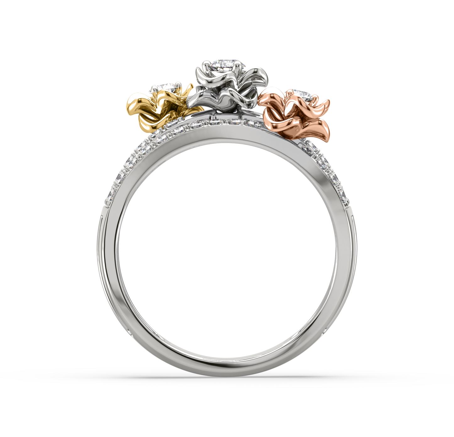 Ivy 3-Line Flower Diamond Ring