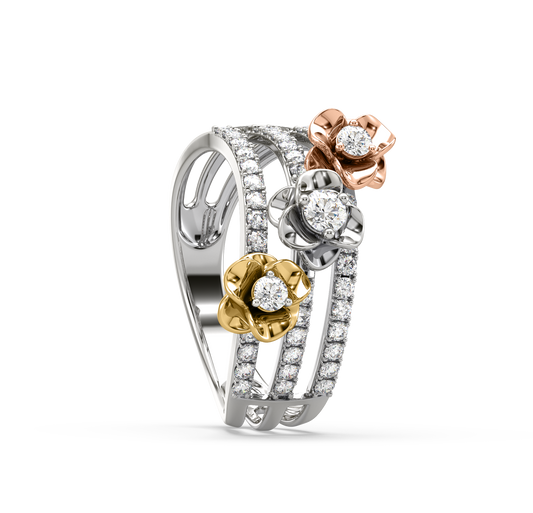 Ivy 3-Line Flower Diamond Ring