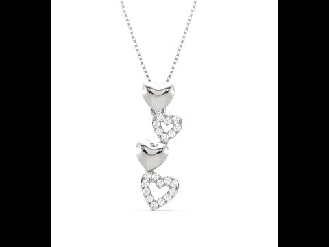 14k White Gold Diamond Flower Cluster Heart Pendant 16-18